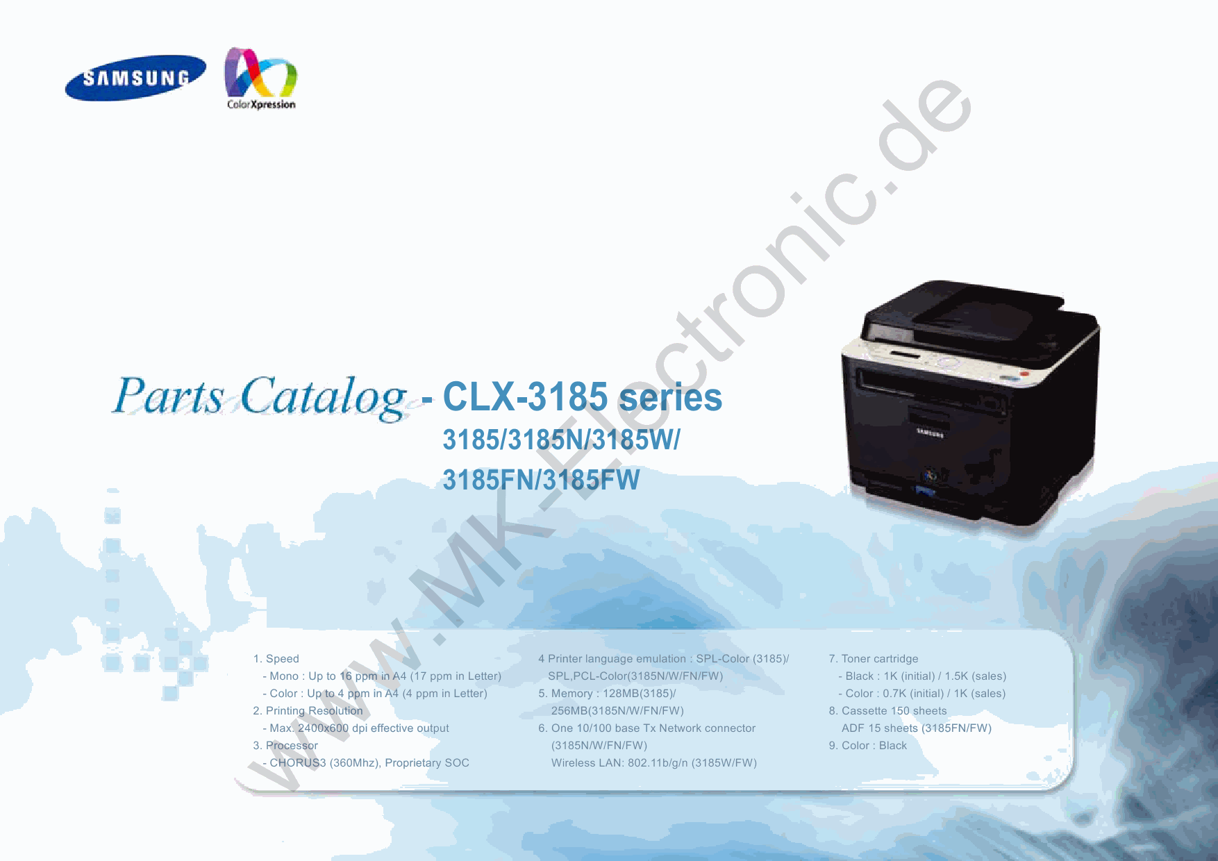 Samsung Digital-Color-Laser-MFP CLX-3185 N W FN FW Parts Manual-1